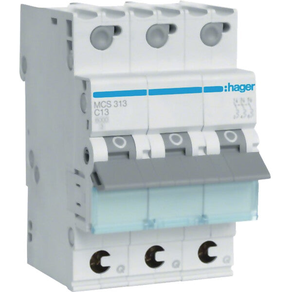 Hager Leitungsschutzschalter 3p. C-13A 6kA 3M QC MCS313